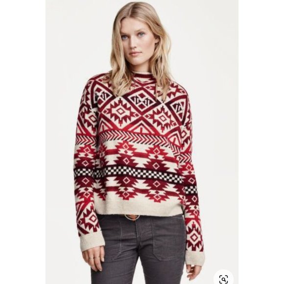 H&M Sweaters - H&M LOGG Label Of Graded Goods Aztec Fait Isle Red Cream Sweater Medium